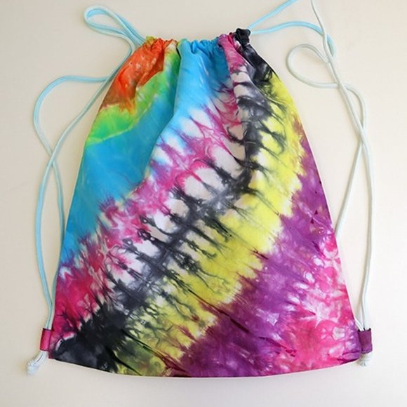 Tie Dye Drawstring Bag, Tie Dye Backpack, Rainbow Color Backpack Gym Bag - Picture 1 of 4
